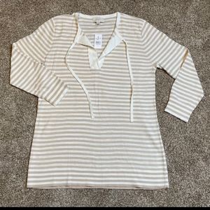New LOFT Stripe Textured Tie Neck Sweater